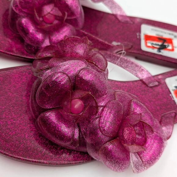 Jeffrey Campbell Fleuris Jelly Flip Flop Thong Sandal Pink Glitter Size US9 EU40 - Picture 6 of 9